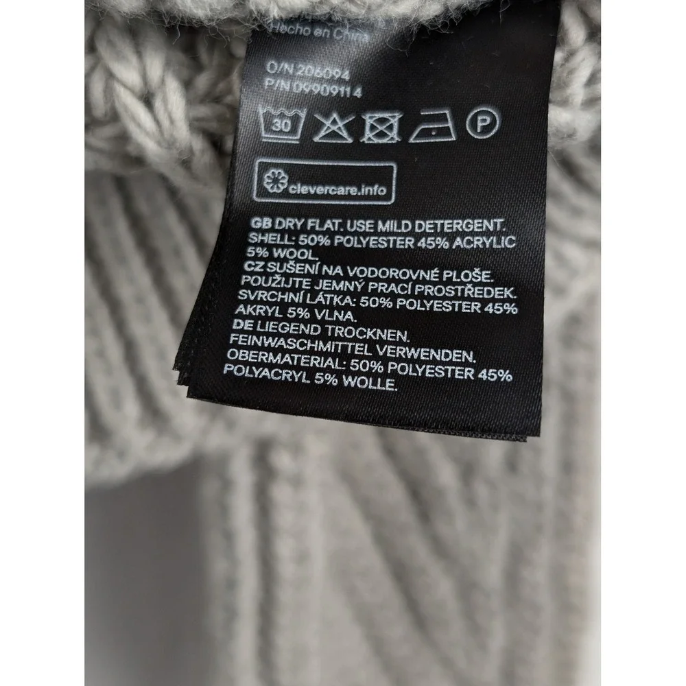 Ribbed Chunky Knit Wool Mock Neck Sweater Gray Size L Pullover Fisherman Relaxed